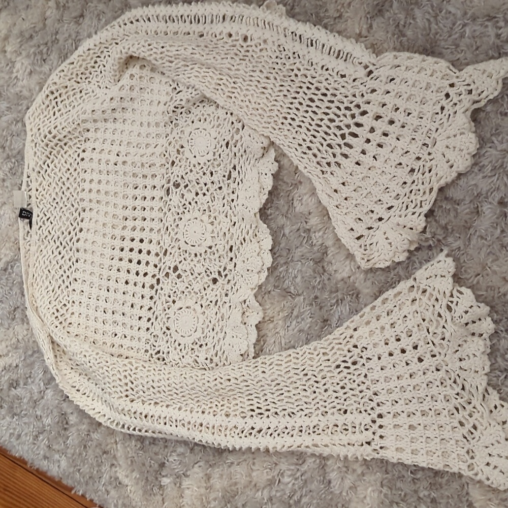 Crochet Open-Knit Cream Women's Sweater